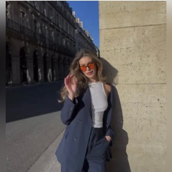 Zara Bloggers Fav Navy Blue Tailored Double Breasted Lapel Collar Blazer‎ Zs S - Picture 4 of 16